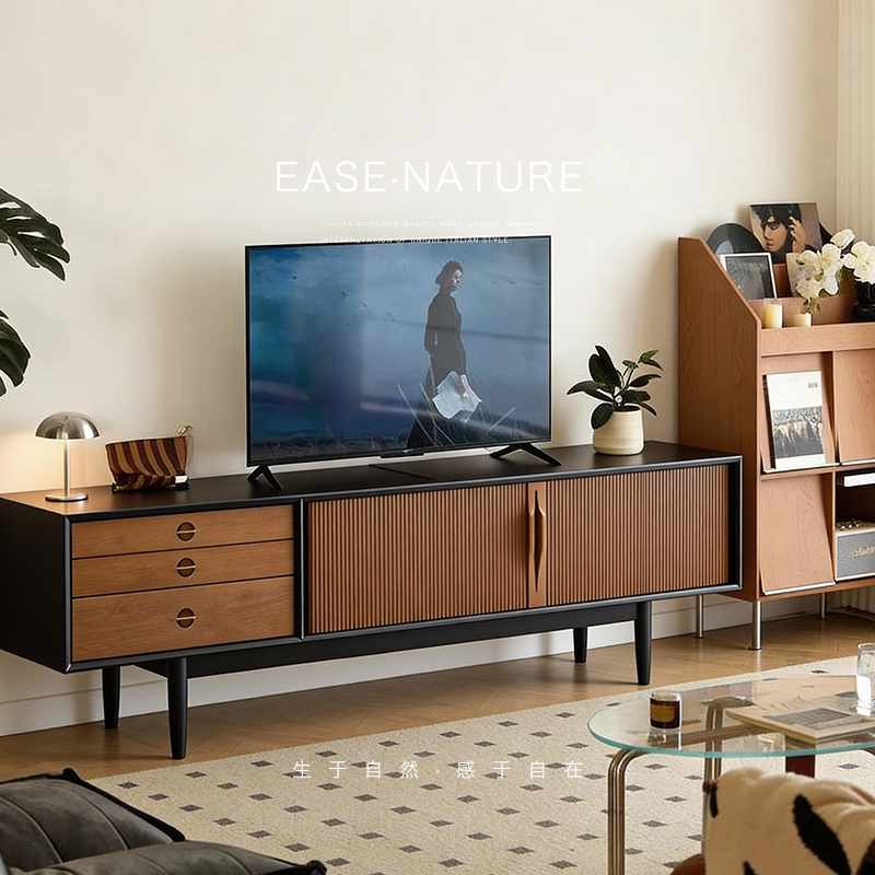 已夏/时慢电视柜黑色实木小户型客厅家用复古中古风电视机柜,住宅家具,电视柜,淘宝优惠券,粉丝福利购,淘宝优惠卷