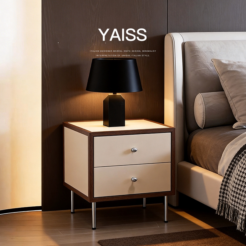 已夏静谧系列法式轻奢高级高简约实木米黄家用卧室床头柜置物储物