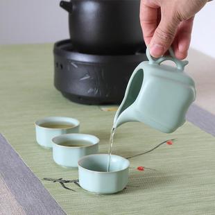 开片哥窑冰裂整套茶壶办公家用礼 0J0天青色盖碗汝窑功夫茶具套装
