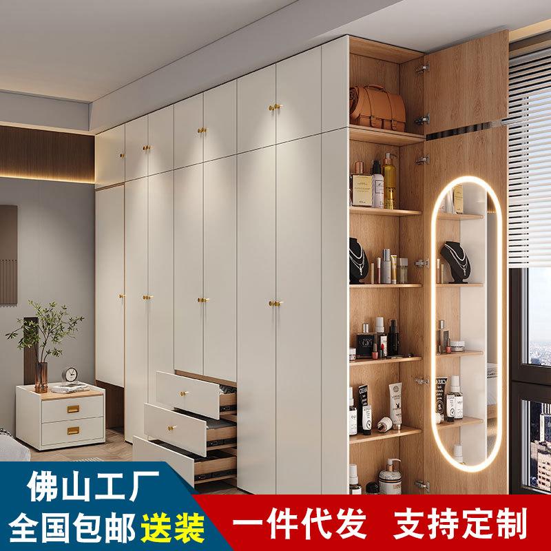 实木衣柜卧室家用颗粒板成品出租房衣柜挂衣区多奶油风收纳大衣橱