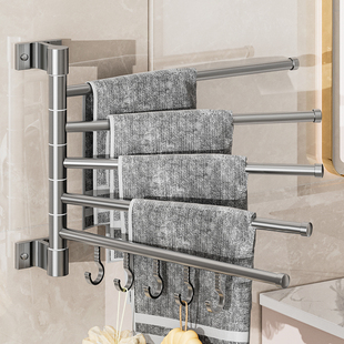 枪灰旋转毛巾架卫生间毛巾杆收纳架浴室多杆带钩壁挂置物架免打孔