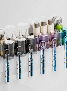 卫生间吸盘牙刷架置物架漱口杯刷牙杯收纳洗漱台剃须刀壁挂筒架子