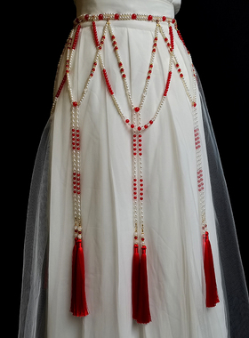 绛尾儿 原创汉服腰链 玻璃珠珍珠流苏腰饰中国风坦领诃子裙配饰女