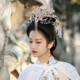 绛尾儿金丝凤冠 12尾长流苏正凤 中式婚服发钗珍珠凤钗汉服头饰女