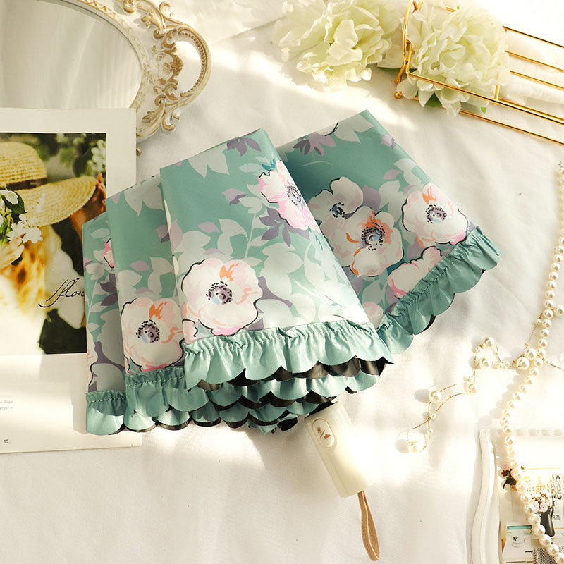 覆古三折花边自动伞拎袋黑胶防晒防紫外线女神晴雨两用遮阳太阳伞,居家日用,伞,淘宝优惠券,粉丝福利购,淘宝优惠卷