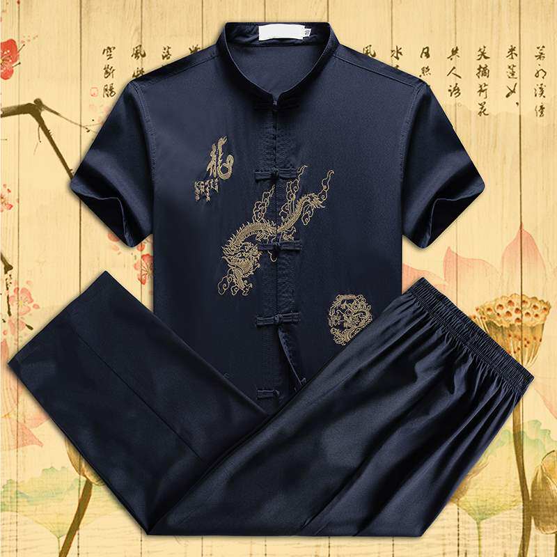 2019新款士睡衣夏季冰丝短袖薄款爸爸装唐装中国风男式家居服套装|msdalam kategori Pakaian Lelaki, pakaian kebangsaan - dari Buy2taobao.com untuk memberikan perkhidmatan ejen Taobao profesional membeli