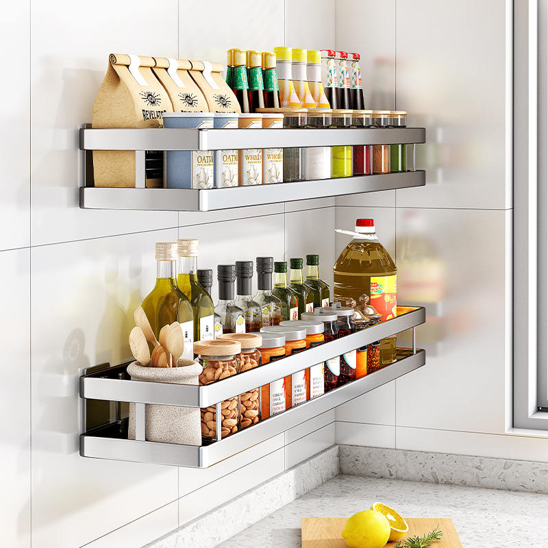 帅仕厨房调料品置物架免打孔壁挂式墙上不锈钢调味盐罐盒收纳层架