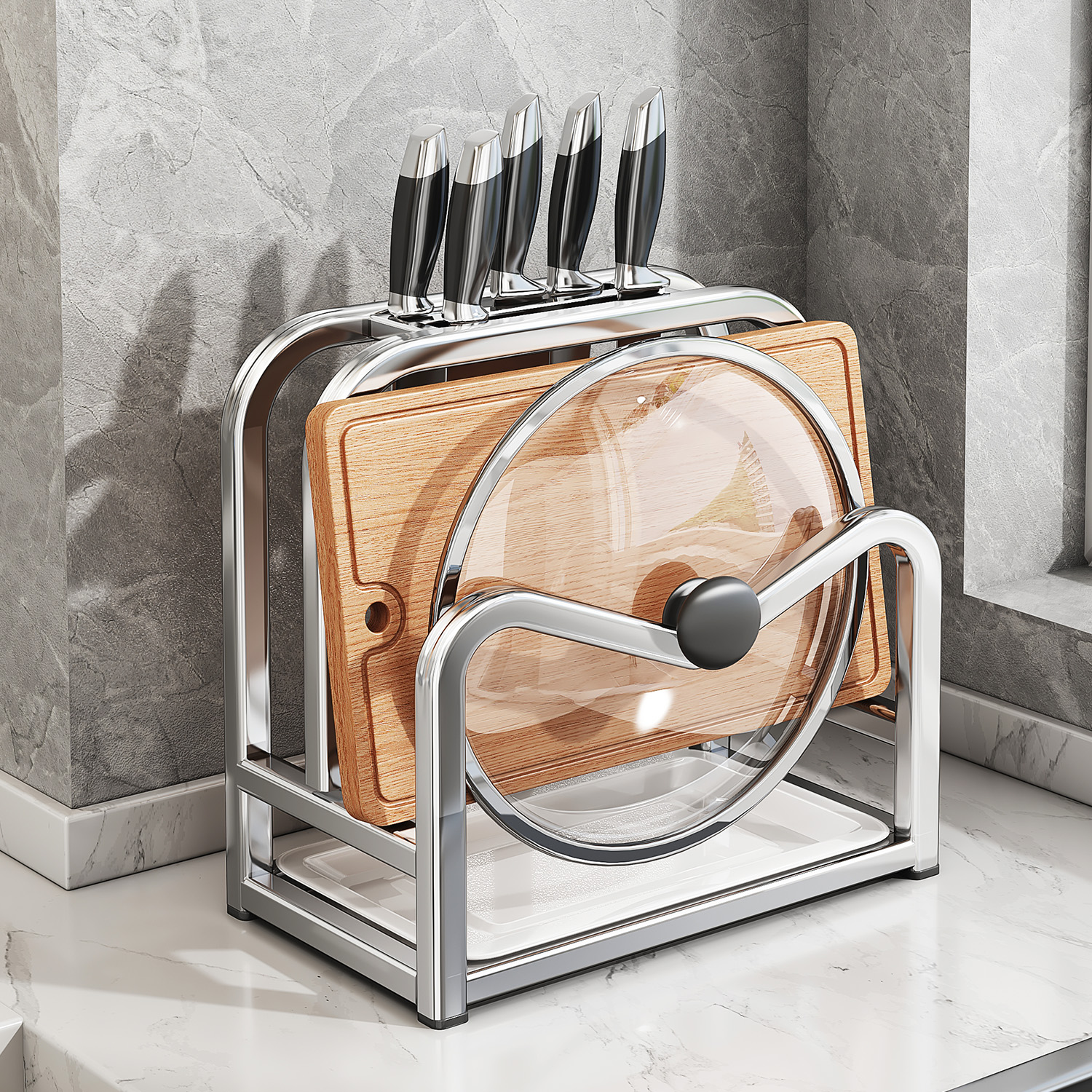 帅仕厨房不锈钢刀架置物架多功能台面菜板放置收纳架刀具砧板架子