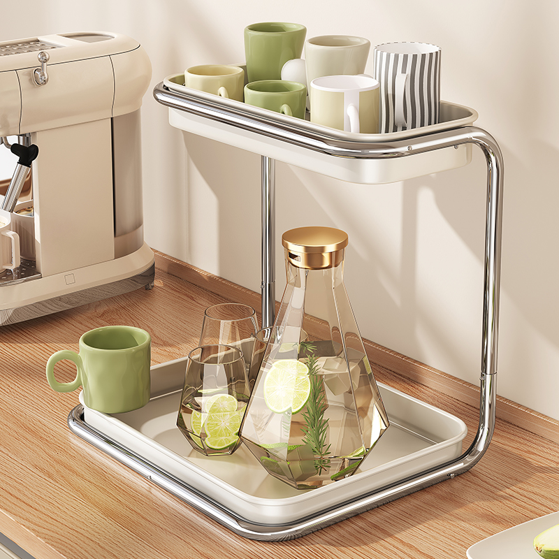 帅仕杯子收纳置物架桌面放水杯咖啡杯茶杯架高级感轻奢托盘杯架子
