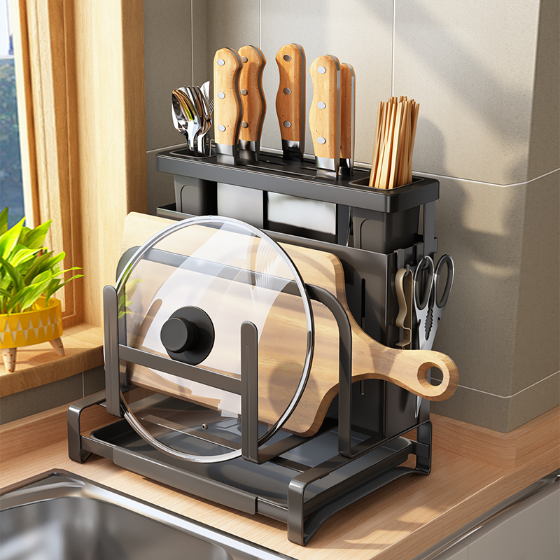 壁挂抹布刀架置物架厨房台面筷子砧板架一体多功能刀具菜板收纳层
