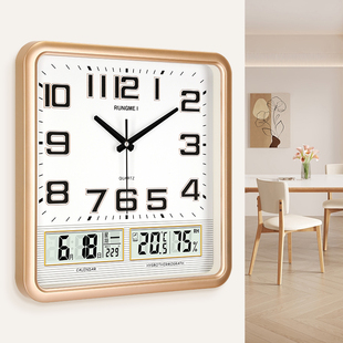 钟表挂钟客厅2025新款带日历温度湿度表挂墙现代简约大气家用时钟