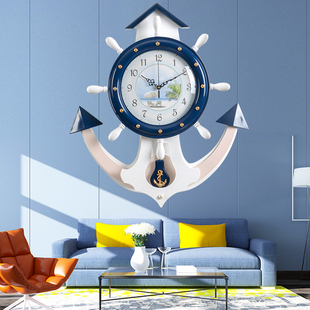 挂钟客厅个性创意时尚地中海风格船舵时钟现代大气钟表家用石英钟