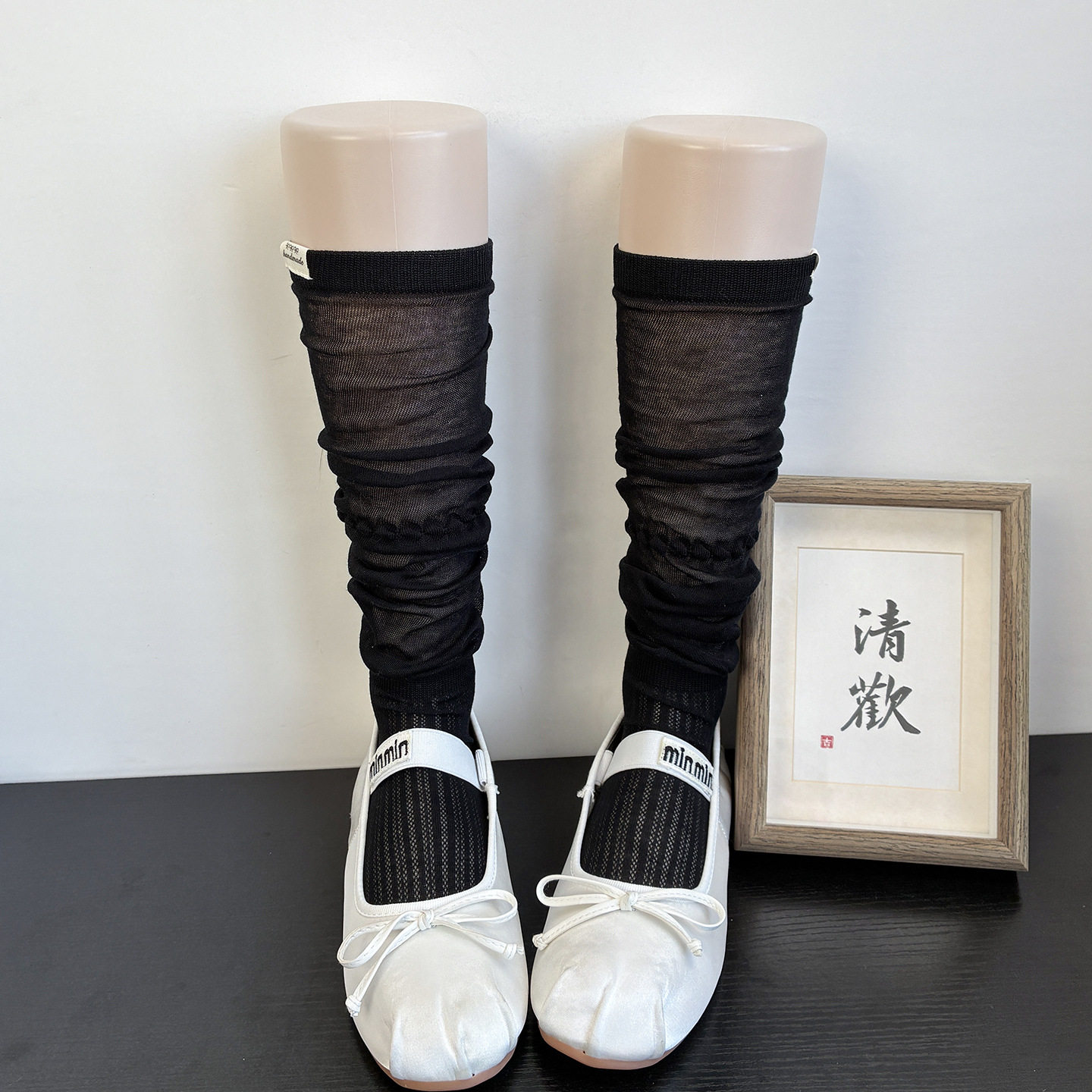 慵懒风网纱堆堆袜女春夏薄款miu系芭蕾风小腿袜子女中筒袜配裙子