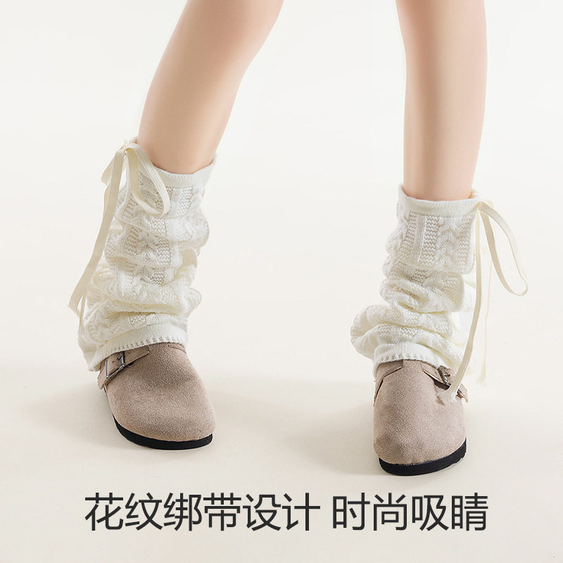 花纹绑带袜套女透气抗菌防臭弹力堆堆袜潮流好搭y2k辣妹风中筒袜