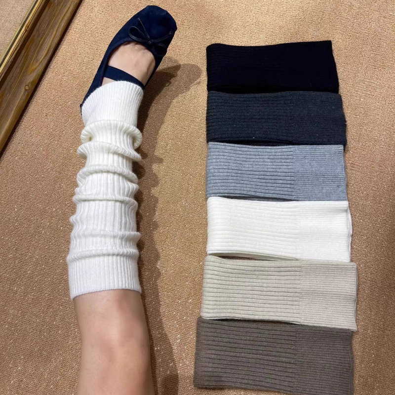 日系羊绒腿套女秋冬季复古慵懒堆叠针织烟灰色小腿袜套y2k