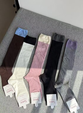 2026韩系竖纹小腿袜女秋冬保暖显瘦堆堆袜百搭灰色针织长筒袜子