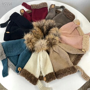 针织毛线帽子韩国羊羔绒边貉子毛球马球护耳保暖男女秋冬新款INS