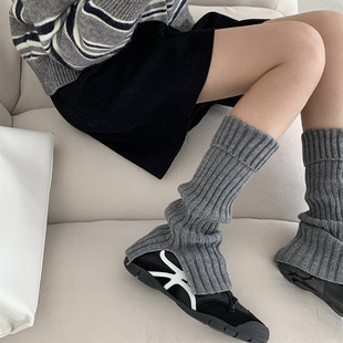 奶白色小腿堆堆y2k翻口分叉腿套秋冬韩版显瘦烟灰色开叉针织袜套