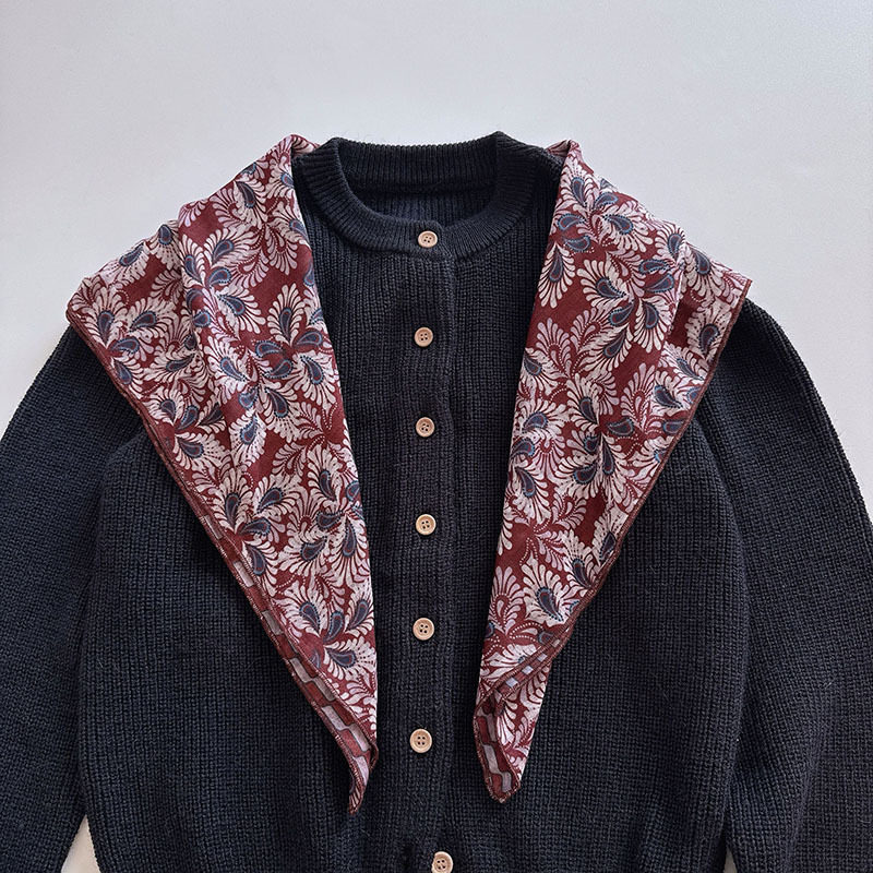 腰果羽毛双面双层印花方巾女厚款70x70文艺复古秋冬保暖领巾围巾