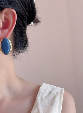 复古港风高级感气质椭圆紫色耳钉女欧美时尚轻奢水滴形耳环耳饰品