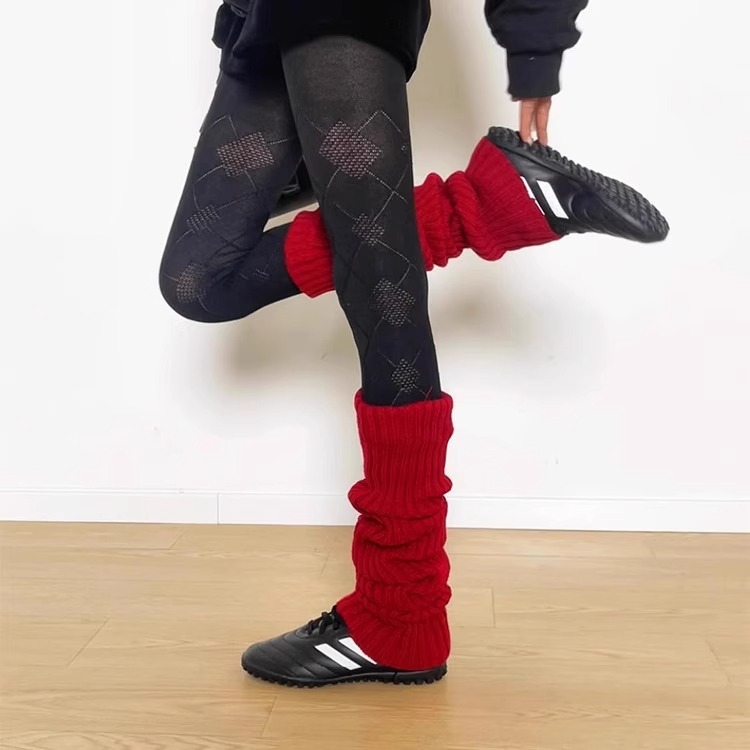 秋冬季款红色袜套雪地靴袜套女瑜伽裤腿套女针织堆堆袜保暖护腿jk