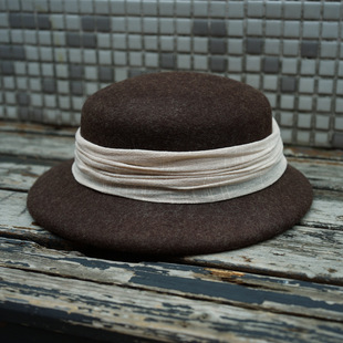 日系复古黑色棕色羊毛呢盆帽女秋冬棉麻布森系法式赫本毛毡小礼帽