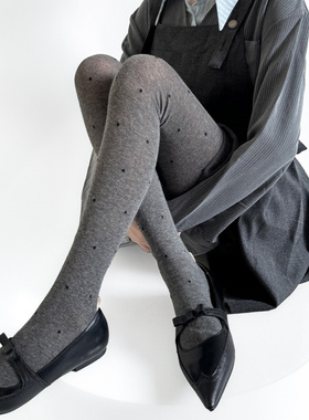 薄透才是YYDS秋冬复古波点提花连裤袜灰色系棉平板打底裤显瘦袜裤