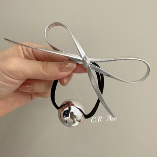 韩国东大门同款银色大球皮筋耐用高弹力皮筋扎马尾皮套蝴蝶结发圈