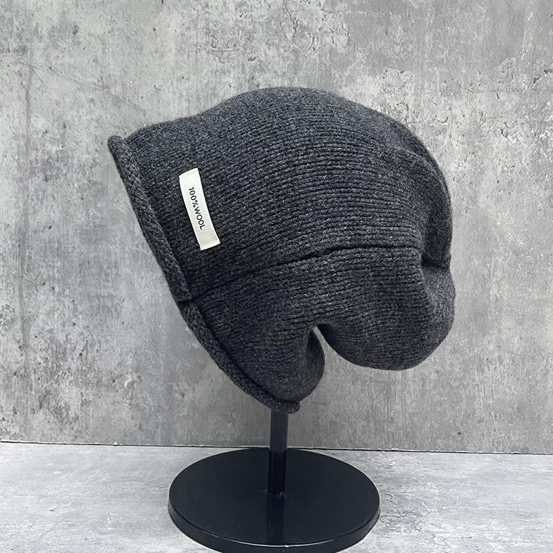 24秋冬慵懒感大码纯色羊毛堆堆帽保暖显脸小显白针织帽男女款冷帽