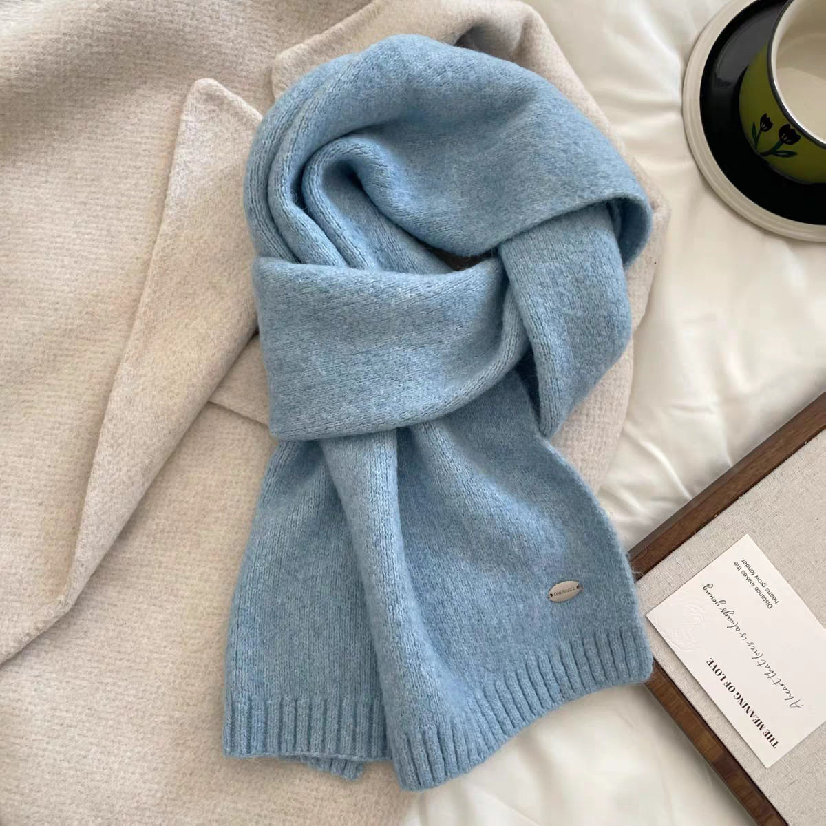纯色软糯天蓝色围巾女生冬季韩系纯白色情侣款冬天加厚保暖围脖潮