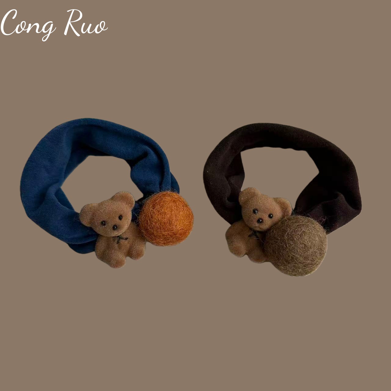 韩系小众新款棕色手工羊毛毡小熊发圈头扎马尾无痕毛巾圈不伤发绳