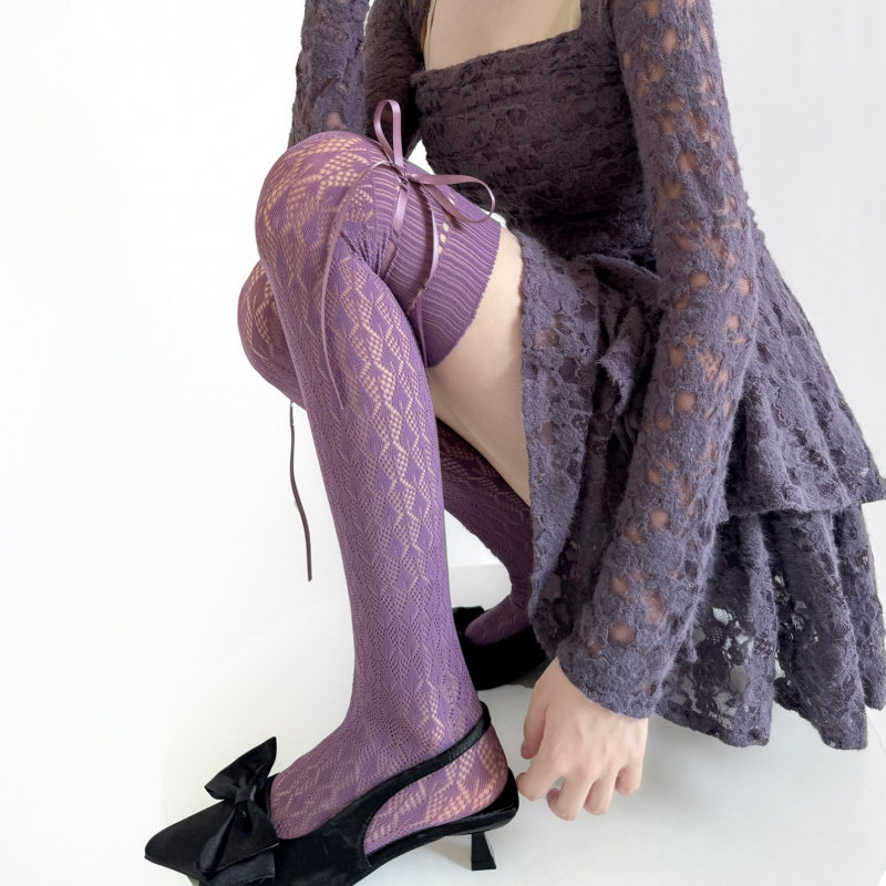秋季新品复古镂空菱格竖纹网袜日系穿绳丝带蝴蝶结jk薄款过膝袜子,女士内衣/男士内衣/家居服,长筒袜,淘宝优惠券,粉丝福利购,淘宝优惠卷