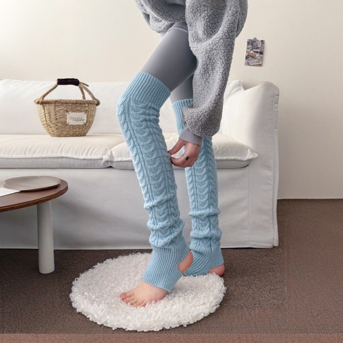 秋冬堆堆袜套女针织保暖麻花竖纹长高筒护腿腿套防滑踩脚过膝袜套