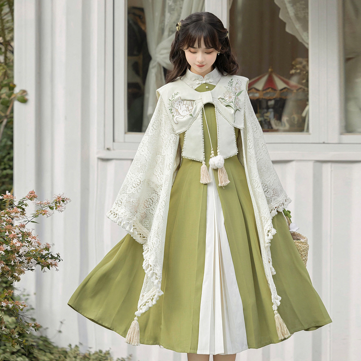 原创设计惜春予汉服女中国风改良汉元素披风连衣裙套装气质斗篷裙