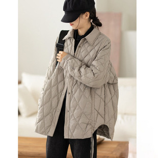 保暖外套 休闲翻领纯色抽绳设计灰鸭绒羽绒服女装 90绒秋冬新款 时尚