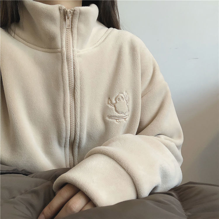 摇粒绒外套女冬季奶呼呼女秋冬款羊羔毛加绒卫衣颗粒绒2025新款