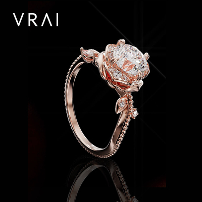 【培育】VRAI芮爱 玫瑰圆钻婚戒 铂金钻石戒指定制女 纤细戒臂