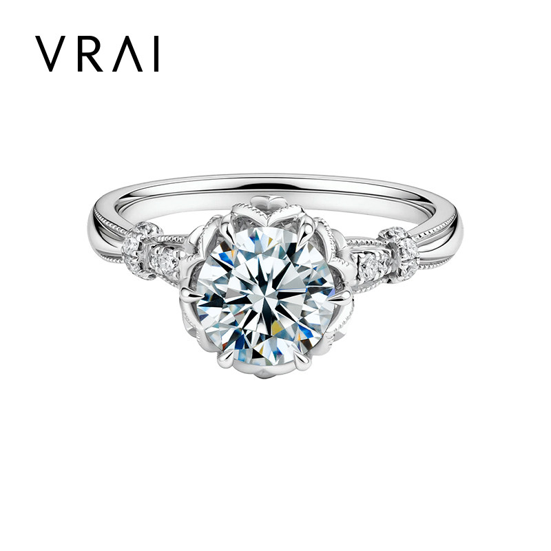 【培育】VRAI芮爱 威尼斯宫圆钻婚戒 大克拉钻石戒指铂金戒托复古