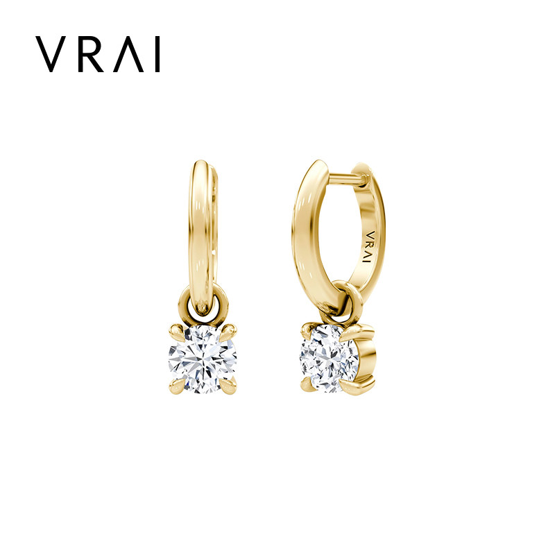 【培育】VRAI/芮爱 暖阳鎏金圆钻耳钉18k金钻石耳钉女1克拉节日礼