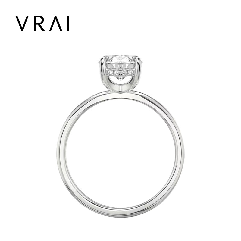 【培育】VRAI芮爱 惊喜爪镶椭圆婚戒 美国加州进口钻戒戒指