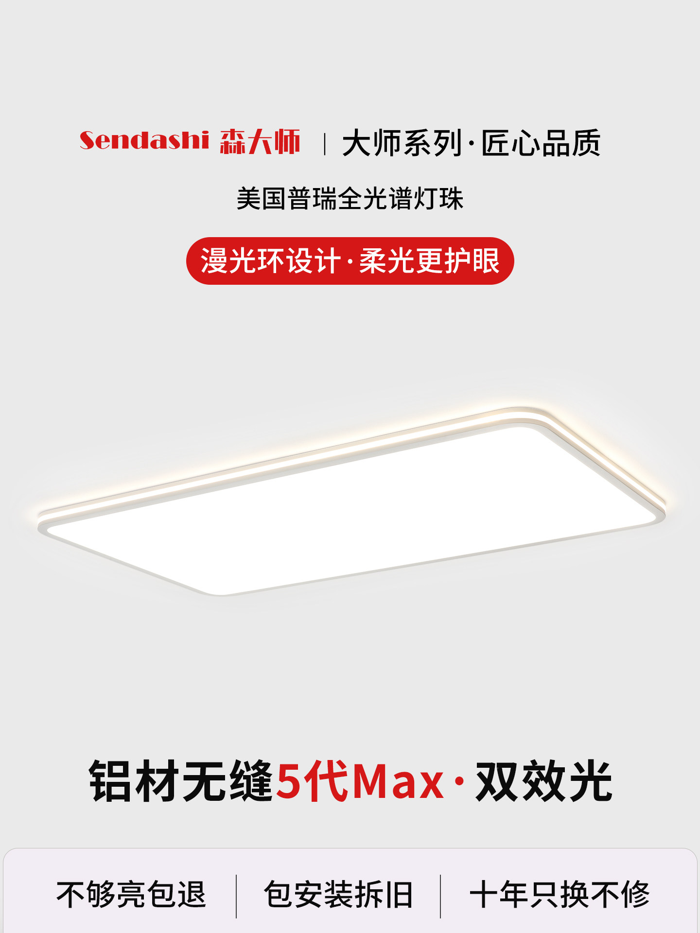Master Sen | โคมไฟ LED แผ่นบางเฉียบไร้รอยต่อ ปล่อยแสงรอบทิศทาง ช่วยถนอมสายตา ไฟเพดานสำหรับห้องนอนเด็ก ให้แสงสว่างครอบคลุมทุกสเปกตรัม