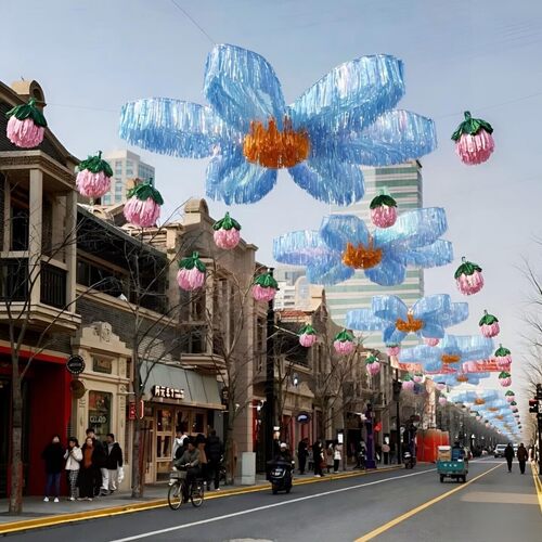 风动镭射雨丝帘天幕打卡装置