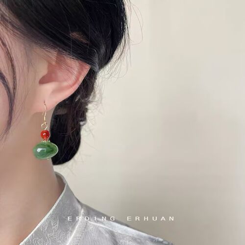 绿野仙踪设计感耳环复古新中式国风汉服古风红绿旗袍耳夹耳饰配饰