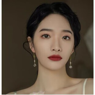 新中式国风流苏长款珍珠14K包金耳环女耳钩古风马面裙蚊香盘耳夹