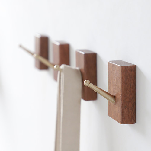 北欧ins黄铜原木免打孔挂衣钩