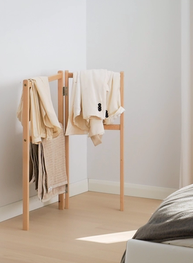实木可折叠落地衣架卧室床尾挂衣架家用放衣服收纳神器原木衣帽架