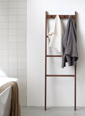 靠墙浴巾架浴缸边极简收纳架实木极窄多功能装饰置物架挂毛巾梯架