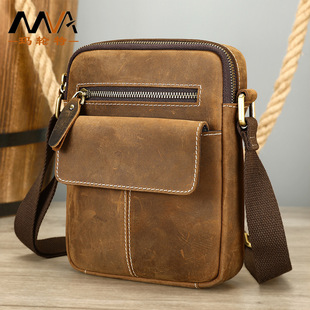 真皮斜挎包男款高级感疯马皮复古男士包包户外百搭大容量单肩皮包