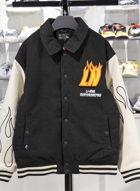 正品李宁休闲外套冬季新款男子宽松舒适翻领保暖夹克棉服AFDT697