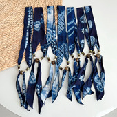 手工蓝染飘带领巾扎染发带森系复古编发头绳民族风度假丝巾项链女